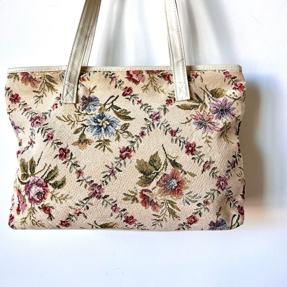 Vintage 80s MITZI Floral Tapestry Carpet Shoulder Tote Bag - Picture 5 of 17
